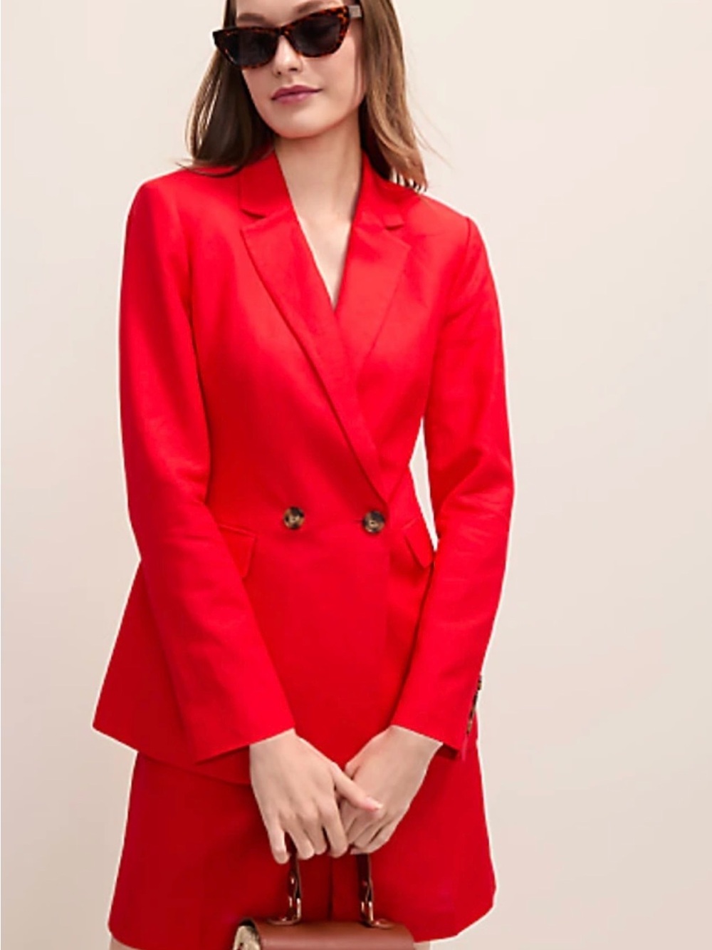 Ann Taylor LinenRed Cherry Double-Breasted Blazer